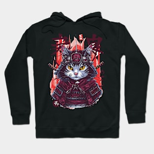 Japanese Art Cat Ninja Anime Style Samurai Cat Hoodie